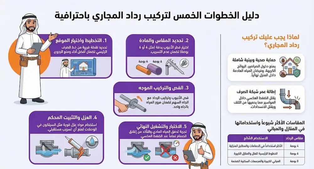 تركيب رداد مجاري