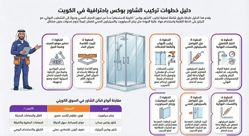 خطوات تركيب شاور بوكس 