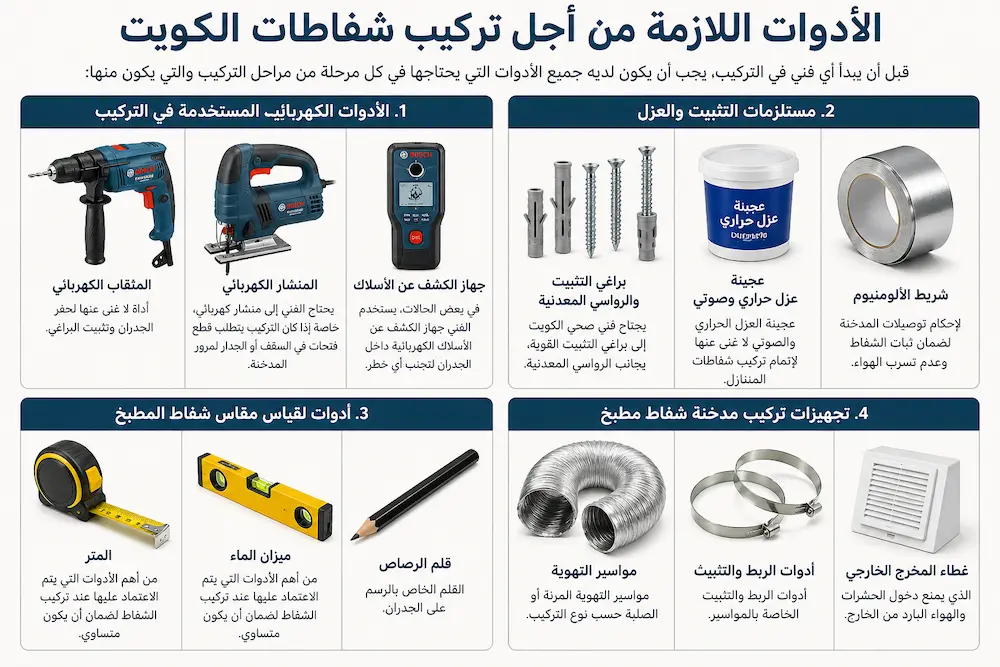 الأدوات اللازمة من أجل تركيب شفاطات الكويت