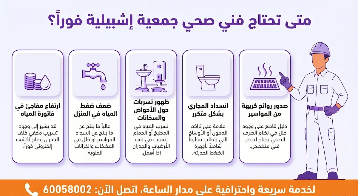 متى تحتاج إلى فني صحي اشبيلية بشكل عاجل؟