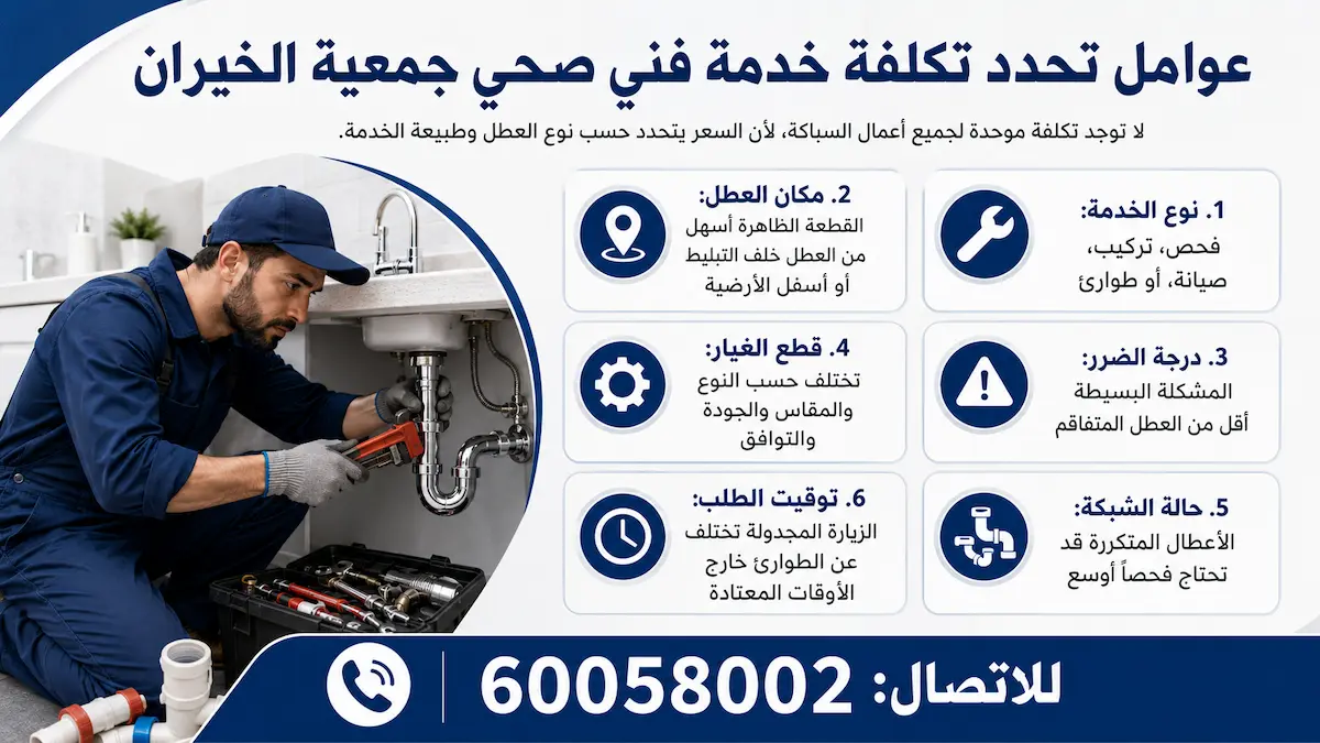 عوامل تحدد تكلفة خدمة فني صحي جمعية الخيران